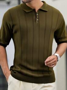 RueChic Camisa polo de punto de hombre con botones para uso casual y de negocios