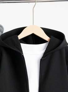 SHEIN 2pcs Tween Boy Casual Loose Hooded Jacket, Suitable For Commuting, School, Daily Casual, Outdoor Activities, Autumn/Winter Season - Multicolor - View 3