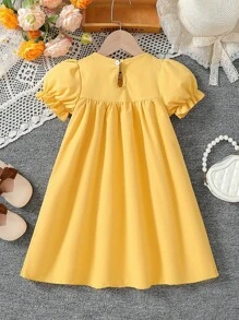 SHEIN Váy xòe thêu tay ngắn cho bé gái - Màu vàng - Xem 2