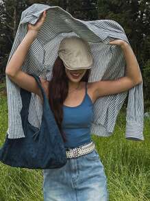 DAZY Blusa casual y versátil de mujer con mangas raglán largas y holgadas a rayas - Azul Marino - Ver 3