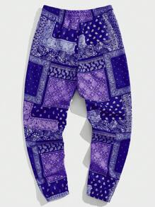 Manfinity VCAY Men's Vacation Casual Woven Patchwork Print Pants - Purple - View 2