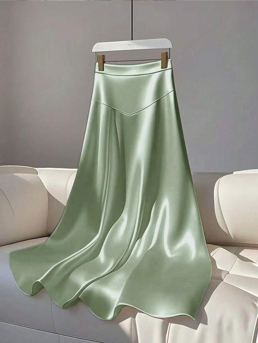 Franclia Petite Chân váy satin chữ A kiểu Pháp, thời trang cho mùa hè - màu xanh lá - Xem 1