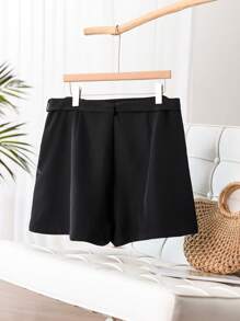 SHEIN Frenchy Plus Size Plain Simple Design Shorts, Fashionable For Summer - Black - View 2
