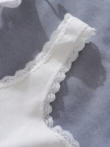 , Pastoral, Energetic Cotton Floral Print Cute Sweet Lace Ruffle Hem Girls Undershirt, White, Lavender - White - View 4