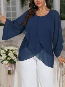 SHEIN Clasi Women's Fashion Minimalist Layered Patchwork Casual Shirt, Suitable For New Year, Valentine's Day, Thanksgiving, Christmas, Easter, National Day, Balls, New Year's Eve, Christmas Party, Christmas Decor, Christmas Pajamas, Spring Holiday