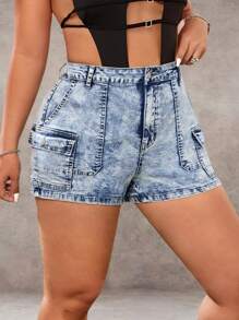 SHEIN ICON 大码破洞牛仔紧身短裤，适合狂欢装扮和节日