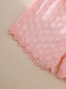 SHEIN French Sweet Style Girls Set, Pink Embroidered Blouse With Asymmetric Back And Ruffled Shorts, Cute & Fashionable For Spring/Summer - Pink - View 9