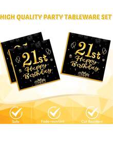 18/21/30/50 岁生日快乐餐巾黑色和金色，20 件餐具派对餐巾，18/21/30/50 岁生日装饰纸巾午餐纸巾，圣诞节