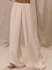 MUSERA Quần ống rộng cạp thấp, lưng thun, chỉ bán phần quần, thích hợp cho kỳ nghỉ hè, du lịch, phong cách thanh lịch, đi biển, boho lãng mạn, phong cách Ibiza, chất liệu vải lanh, màu khoáng, công sở, lễ Phục sinh, thường ngày. - Kem - Xem 2