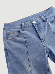 Vintamour 女士休闲紧身喇叭低腰牛仔裤，蓝色 - 淺色水洗藍 - 查看 3