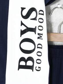 2pcs/Set Boys' Letter Print Contrast Color Round Neck Short Sleeve T-Shirt And Shorts Set - Multicolor - View 4