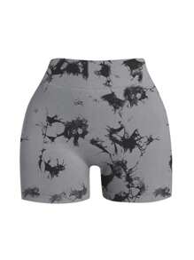 Gameset SHEIN Sport 3件扎染无缝V腰运动短裤 - 彩色 - 查看 4