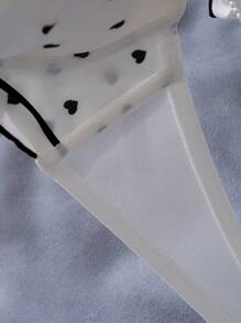 Dream Adore Fresh, Innocent, Cute Polka Dot Bow Contrast Color 3/4 Cup Underwired Molded Cup Bra With Ruffle Trim, Women's Lingerie Bra In Black & White Bowknot