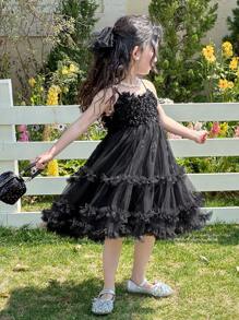 DAZY Girls Black Mesh Slip Dress, Summer - Black - View 8