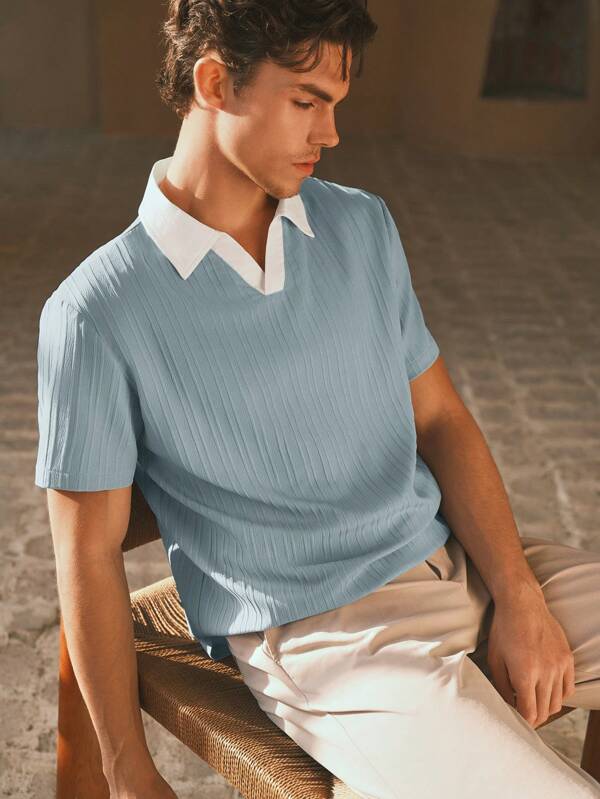 HIMLAND Camisa polo de manga corta casual, de corte suelto y tejida, para uso diario juvenil