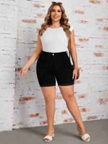 EMERY ROSE Plus Size Women's Casual Versatile Denim Shorts With Pockets