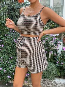 SHEIN 2pcs Maternity Stripe Sleeveless Top And Drawstring Waist Shorts Set Summer Outfits - Multicolor - View 7