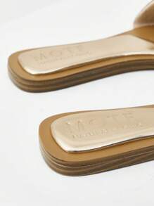 MOTF PREMIUM TWO-TONE SQUARE TOE FLAT SANDALS FOR CHRISTMAS - Champagne - View 8