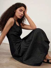 Maija 女式黑色牛仔连衣裙花瓣连衣裙夏季连衣裙 - 黑色 - 查看 5