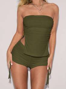 SHEIN ICON Tube Top & Tied Waist Shorts Set