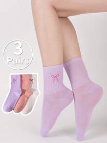 SV Pattern Studio 3 Pairs Bow Pattern Ladies Mid-Calf Socks, Summer Sets - Multicolor - View 1
