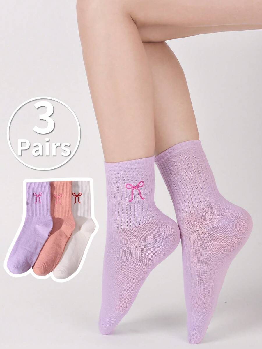 SV Pattern Studio 3 Pairs Bow Pattern Ladies Mid-Calf Socks, Summer Sets - Multicolor - View 1