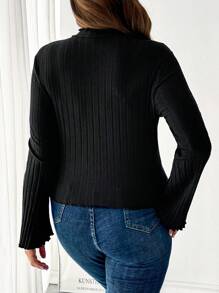 Firerie Plus Lettuce Trim Flounce Sleeve Tee - Black - View 2