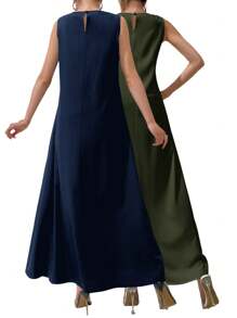 Al Najma Women's Solid Color Crew Neck Sleeveless Casual Arabic Style Dress - Multicolor - View 2