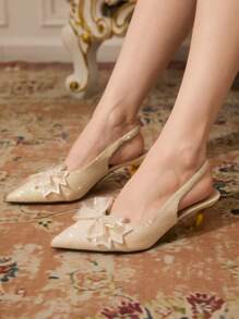 CUCCOO TILAWA Damskie złote metaliczne brokatowe szpiczaste noski motylkowe dekoracje luksusowe szpilki wysokie obcasy, eleganckie buty na imprezę na lato