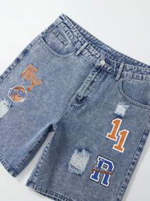 ROMWE MEN Street Life Men's Denim Shorts, Fashion For Summer - Blue - View 5