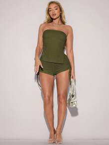SHEIN ICON Tube Top & Tied Waist Shorts Set