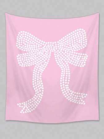 Kawaii 1 pièce Tapisserie en polyester avec motif nœud papillon incrusté de strass, convient pour la décoration murale du salon, chambre à coucher, camping, tapis pour toutes les saisons 893168