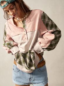 Bohemela Sudadera de cuello redondo holgada con bloques de color en contraste para mujeres en vacaciones