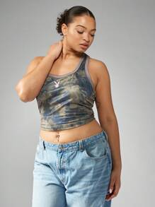 MISSGUIDED PLUS x Playboy 加大码背心短款迷彩印花健身房运动无袖弹力运动休闲背心训练夏季春季 - 彩色 - 查看 1