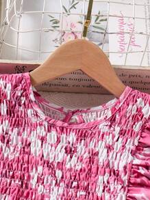 2pcs/Set Tween Girls Printed Tank Top And Patchwork Skirt - Pink - View 5