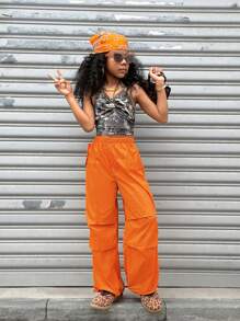 Coolane Kids Tween Girl 春夏街头装运动橙色降落伞裤 - 橘色 - 查看 1