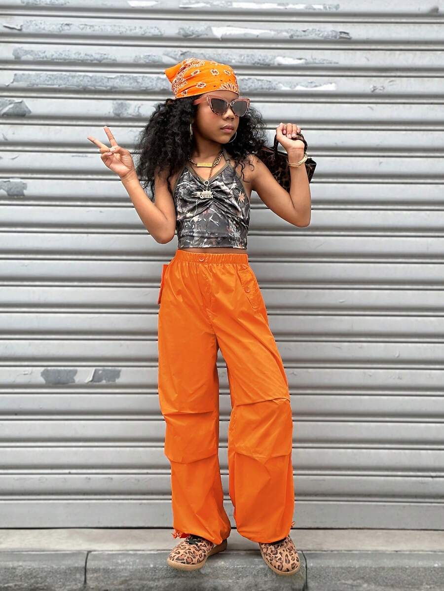 Coolane Kids Tween Girl 春夏街头装运动橙色降落伞裤 - 橘色 - 查看 1