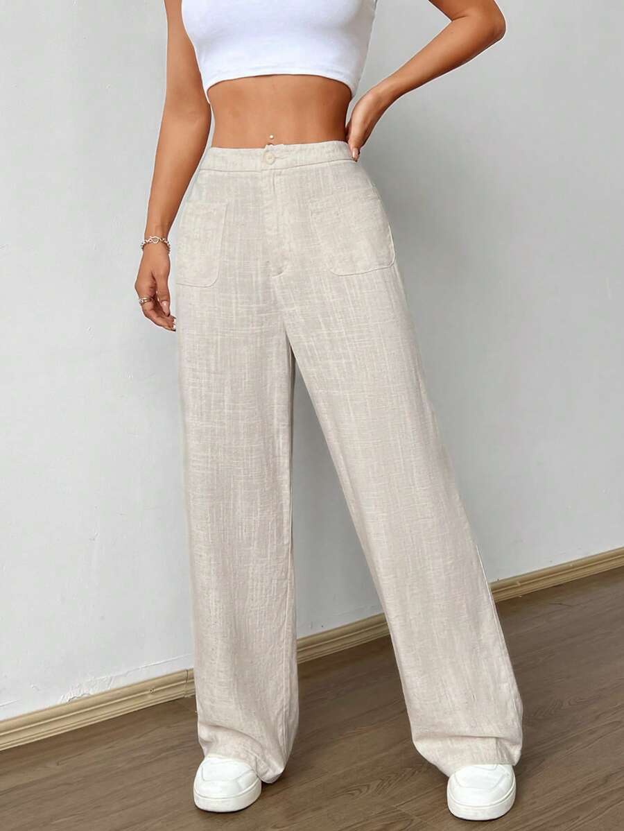 SHEIN EZwear Plus Size Apricot Sheer Casual Pants, Versatile - Apricot - View 1