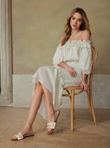 MOTF PREMIUM Dép bít mũi vuông thời trang đính đinh tán, thích hợp đi lại hàng ngày, dạo chơi, nghỉ mát, phong cách mùa xuân và hè, đế bằng thoáng mát. - trắng - Xem 9