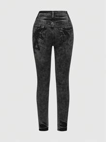 ROMWE Grunge Punk Jeans pitillo de mujer con bolsillos y efecto desgastado vintage lavado