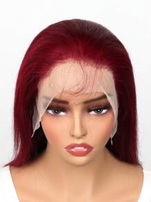 酒紅色透明蕾絲前人髮假髮 99j 紅色直 13x4 蕾絲前假髮女式短鮑伯假髮 - SBUG/99J - 查看 6