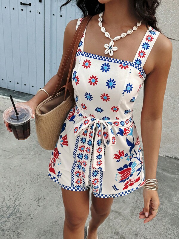 SHEINBlues Circular Print Fashionable Vacation Style Women's Jumpsuit