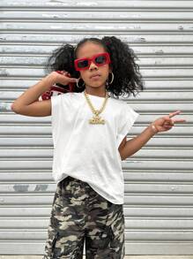 Coolane Kids Tween Girls Spring Summer Sleeveless Street Style White T-Shirt Solid Bat Sleeve T-Shirt Back To School Season, Outing 95% Cotton Content, Breathable And Sweat-Absorbent, Soft And Skin-Friendly - White - View 5