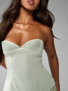 MISSGUIDED Strapless Sweetheart Neckline Maxi Dress With Corset-Style Bodice Pleated Skirt Split Leg Special Occasion Wedding Guest Summer Spring Formal Gown - Green - View 3