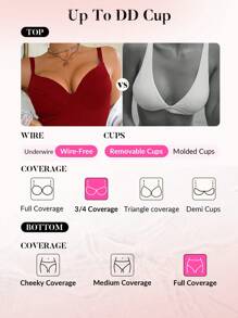 Swim DD+ Women's Solid Color Ribbed Camisole One-Piece Swimsuit, Suitable For Vacation For Summer - Red - View 6