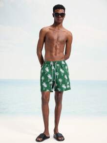 Surfspeed Pantalones cortos casuales de playa para hombres con estampado todo sobre y cordones - Verde - Ver 5