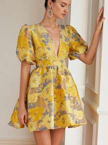 Aveloria Rosie Đầm Maxi Dáng Chữ A Tay Cánh Hoa Cổ Chữ V Sâu Phối Ren Organza Jacquard Họa Tiết Hoa Cao Cấp Cho Nữ Phong Cách Thời Trang Du Lịch Boho In Họa Tiết Màu Vàng Cho Mùa Hè - Màu vàng - Xem 6