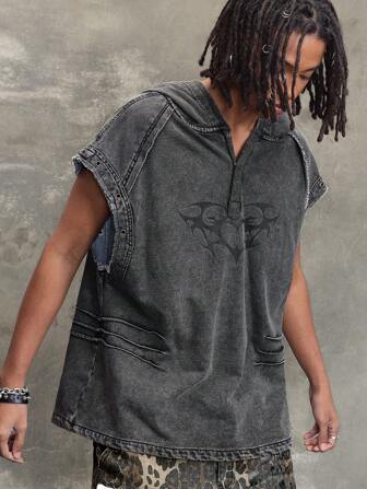 Street Life Camiseta sin mangas de hombre de unicolor de mezclilla, moda sencilla adecuada para el verano