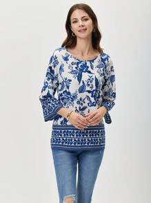 Miaspire Floral Print Raglan Sleeve Blouse
