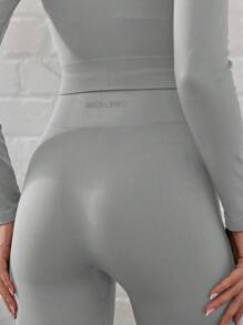 Musera Sport Ribbed High Waist Contour Activewear Sport Leggings, Padel, Tennis, Pickleball Gym Fitness - Grey - View 6